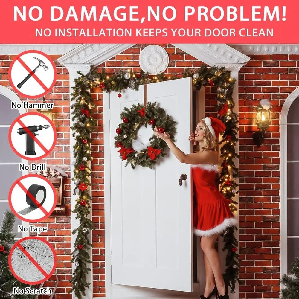 Space-Saving 12-Inch Wreath Hanger - Sturdy Hooks for Seasonal Decorations